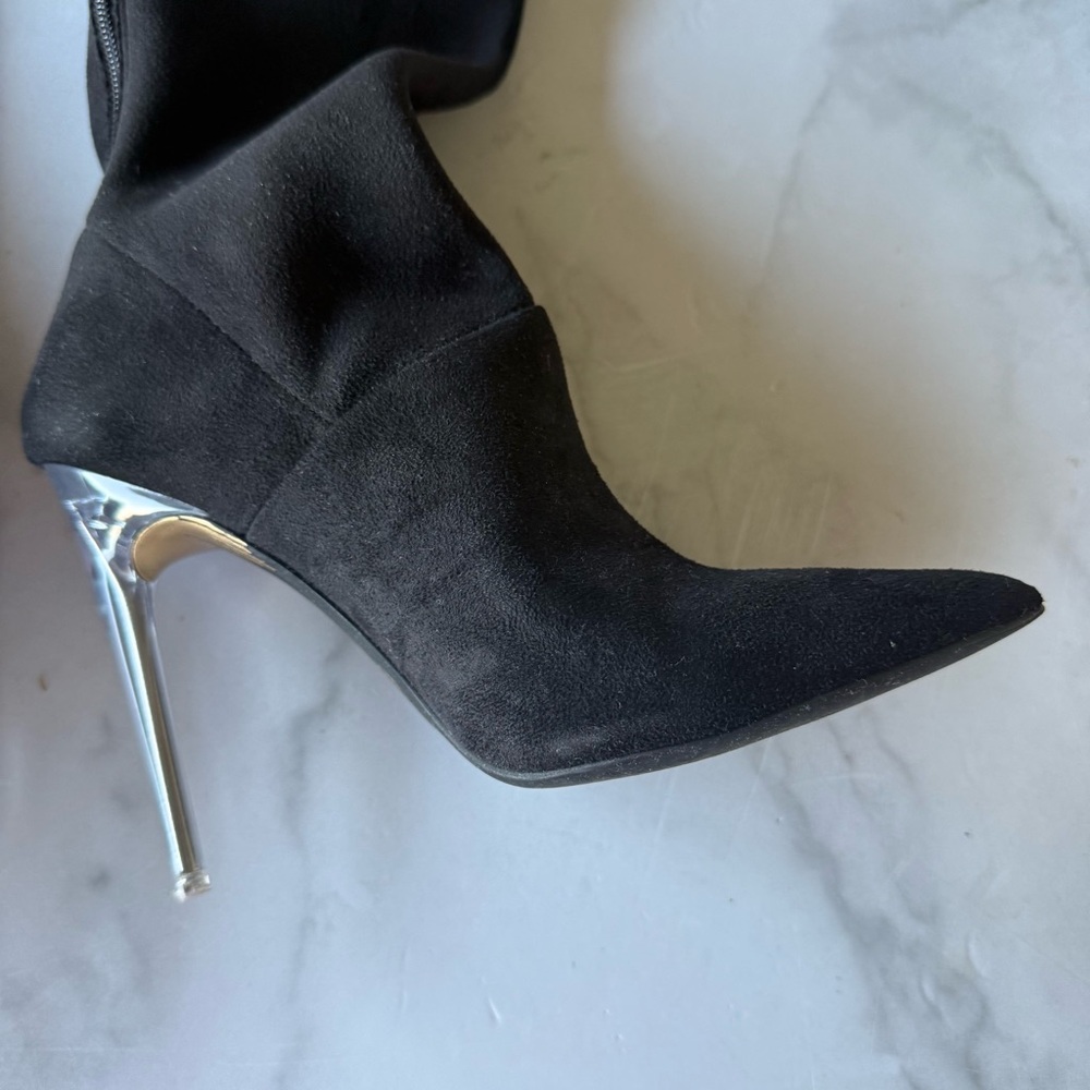 Jennifer Lopez JLO Black Azzala Over The Knee Boots Womens 6.5 Clear High Heel - Picture 4 of 8